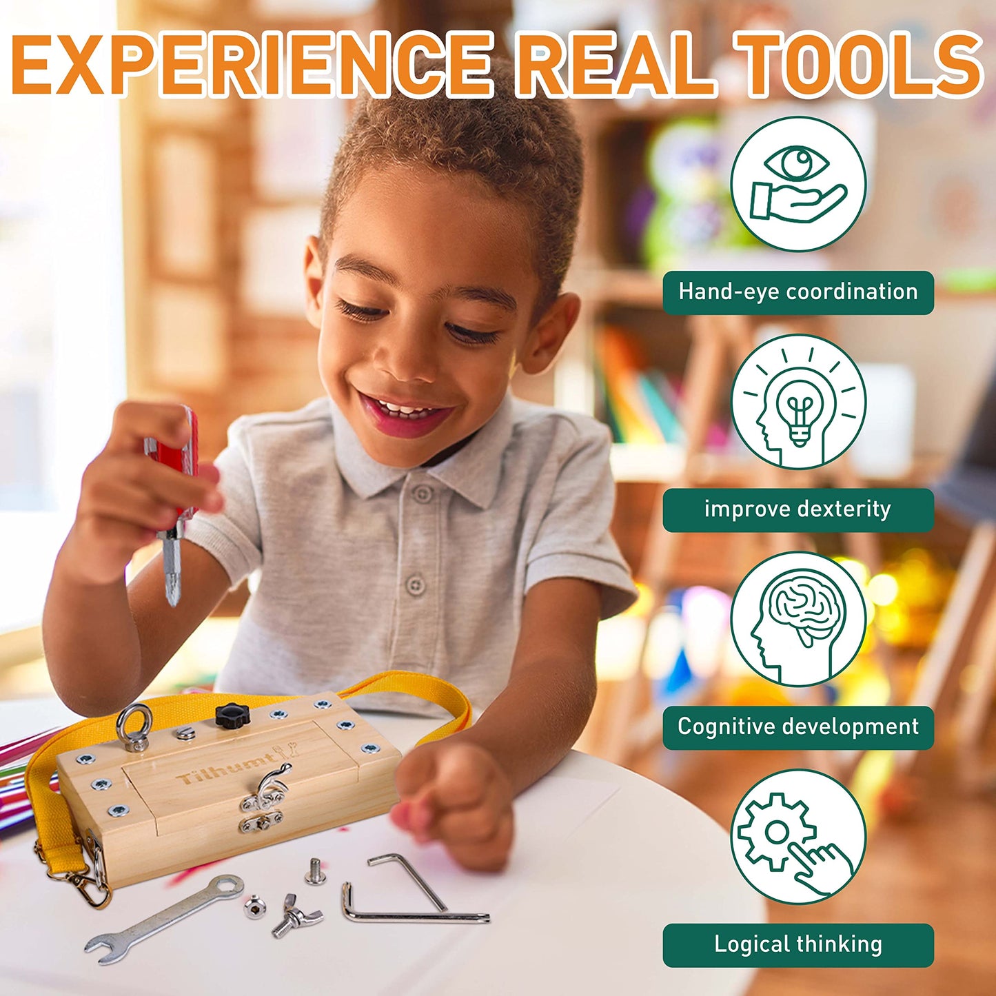 Tilhumt Montessori Screwdriver Board Set For Kids, Storage Wooden Toddler Real Tools Preschool Toys Fine Motor Skills Toys For 3