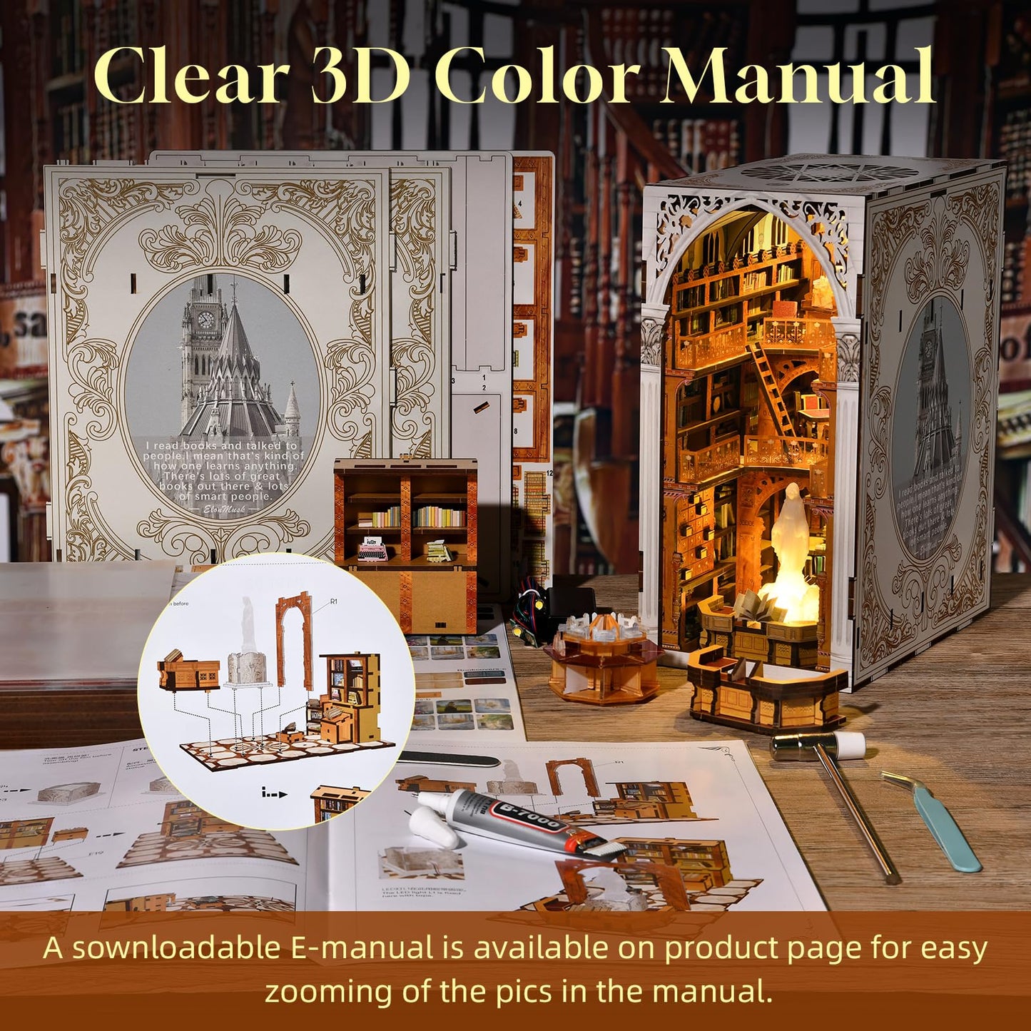 Minicity Book Nook Kit, Diy Miniature Dollhouse Booknook Kit With Led Light And Dust Cover (Public Library)