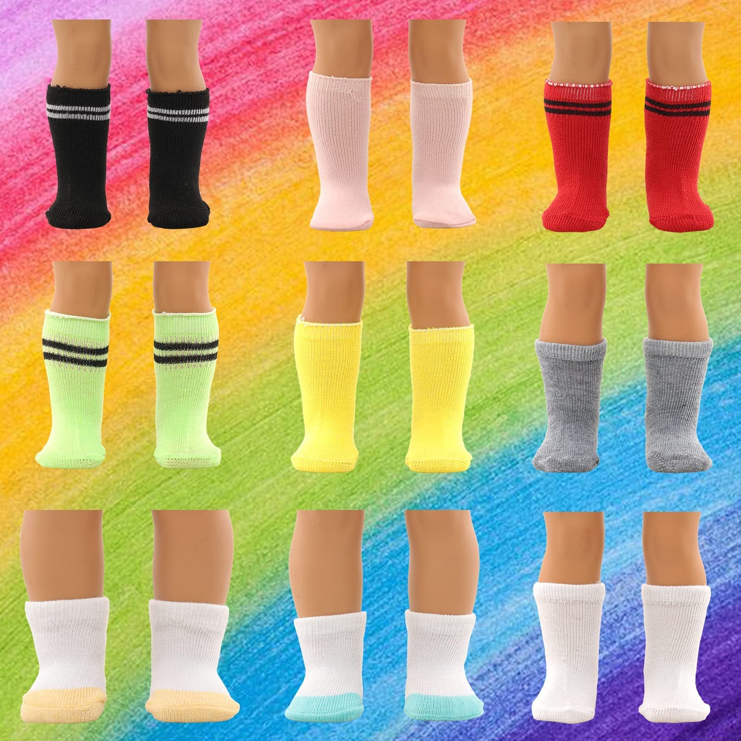 Miunana 5 Pairs Doll Socks For 18 Inch Girl Doll,Include 2 Pairs Striped Socks And 2 Two-Tone Socks And 1 Pairs Solid Color Socks Have 9 Colors Send By Random For Baby Doll