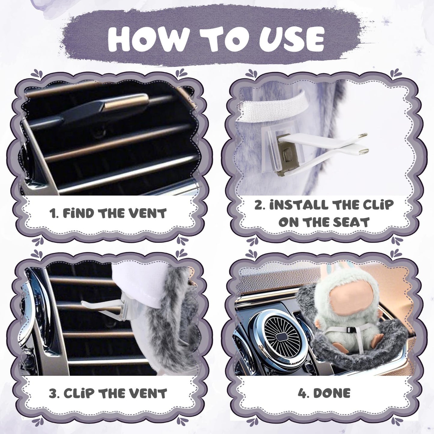 Car Seat for Dolls  Cute Safety Decorative Sofa with Soft Furry Cushion  Air Vent Clip Display Chair Stylish Car Desktop Decor for Blind Box Toys & Collectible Dolls (Gray Regular)