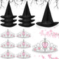 Tarpop 12 Pcs Witch Hat and Princess Crown Set, Royal Queen Crown and Black Wizard Hats for Pink Green Party Decor favor Gift(Cu