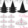 Tarpop 12 Pcs Witch Hat and Princess Crown Set, Royal Queen Crown and Black Wizard Hats for Pink Green Party Decor favor Gift(Cu