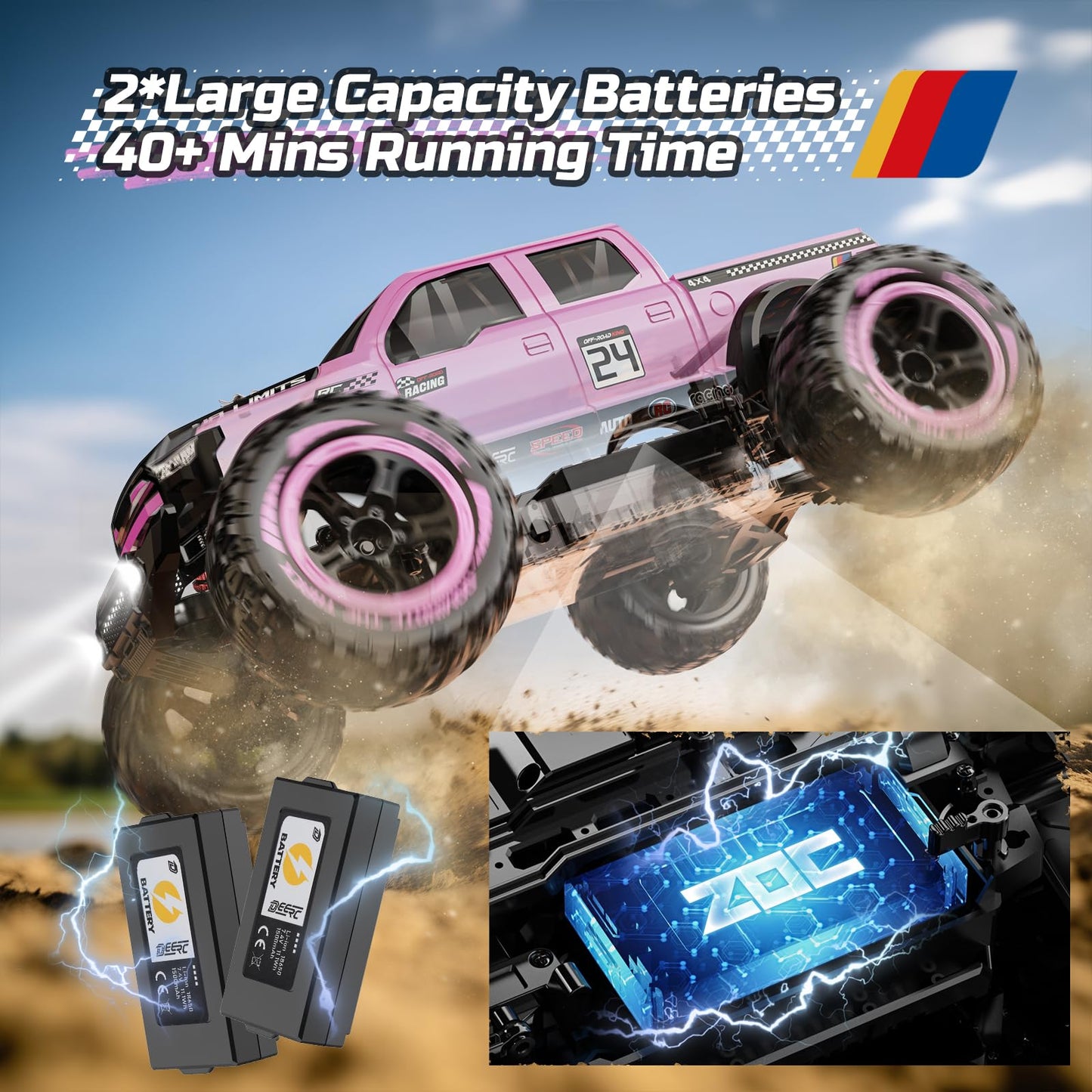 Deerc 1:10 Fast Rc Cars For Adults, 4X4 High Speed Rc Truck Crawler, 48+Km/H, Pink All Terrain Hobby Remote Control Monster Truc