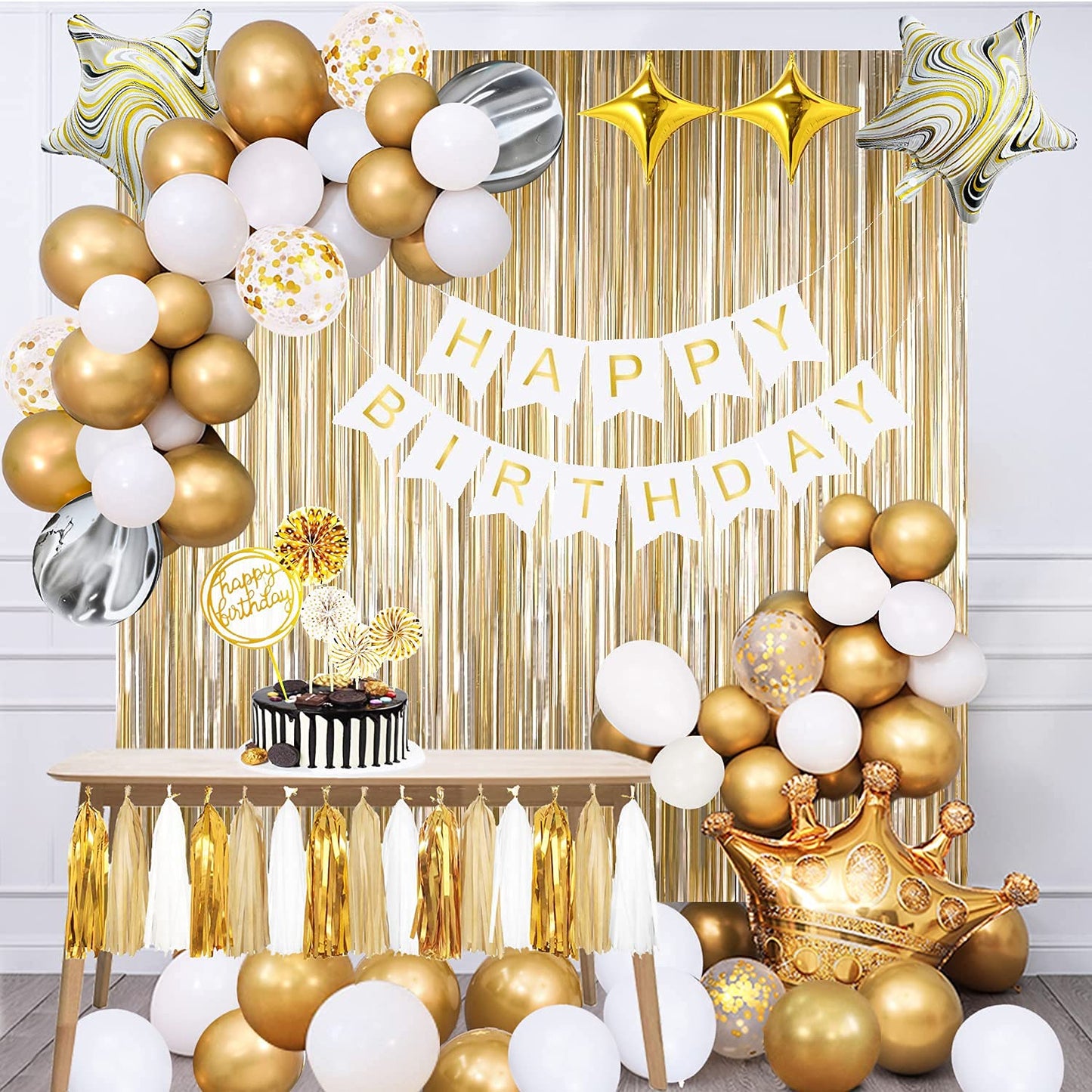 Katbuu Gold Birthday Decorations - Golden Birthday Party Decorations, Happy Birthday Decorations For Women Boys Girls Men, Golde