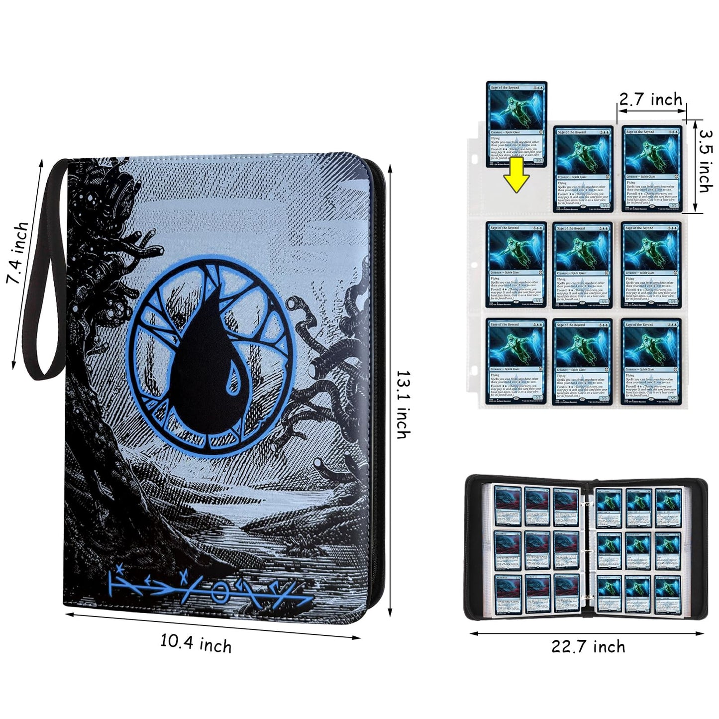 MTGPRO 9 Pocket Card Binder  720 Double Sided Pocket Trading Card Binder  enhanced PU Card Collector Album Card Folder for MTG/YGO/PTCG/Game Cards(Blue)