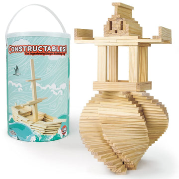 Imagination Generation Constructables! Pine Wood Building Planks, 150 Pieces - Educational Tinker Toys For Kids & Teens - Stem Stacking Blocks For Boys & Girls - Wooden Playset For Learning