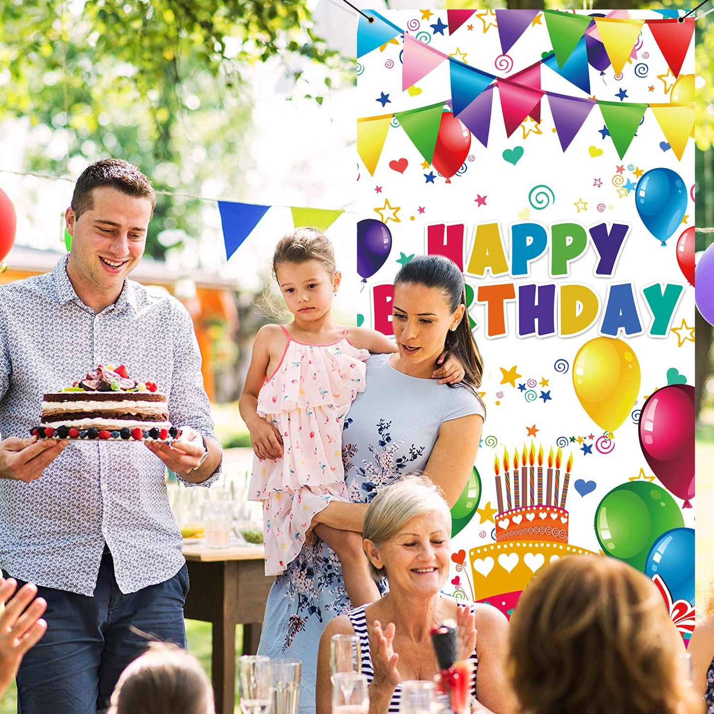 3X6Ft Colorful Kids Birthday Party Door Banner Children Newborn Baby Shower Happy Birthday Background Balloons Candy Bar Gifts B