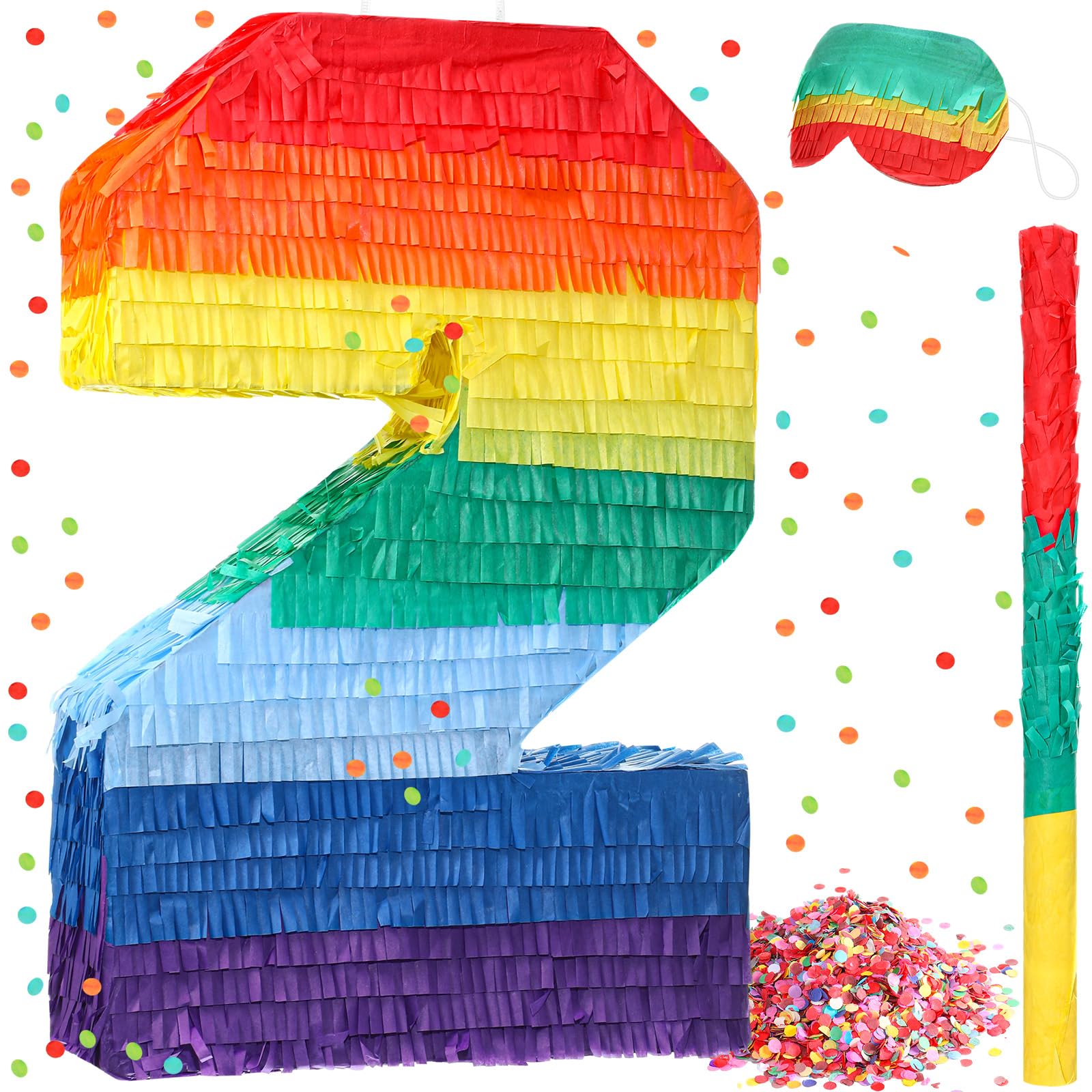 Sratte Rainbow Number Piata Multicolor Piata Small Kids Birthday Party with Blindfold Stick and Confetti for Birthday Anniversar