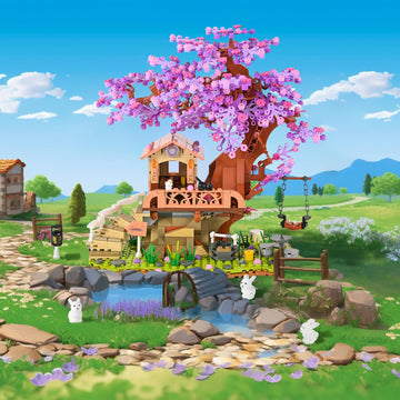 Jojo&Peach Cherry Blossom Garden Building Set With Led Light, Friends Flower House Bonsai Tree Model Sets For Kids, Easter Gift
