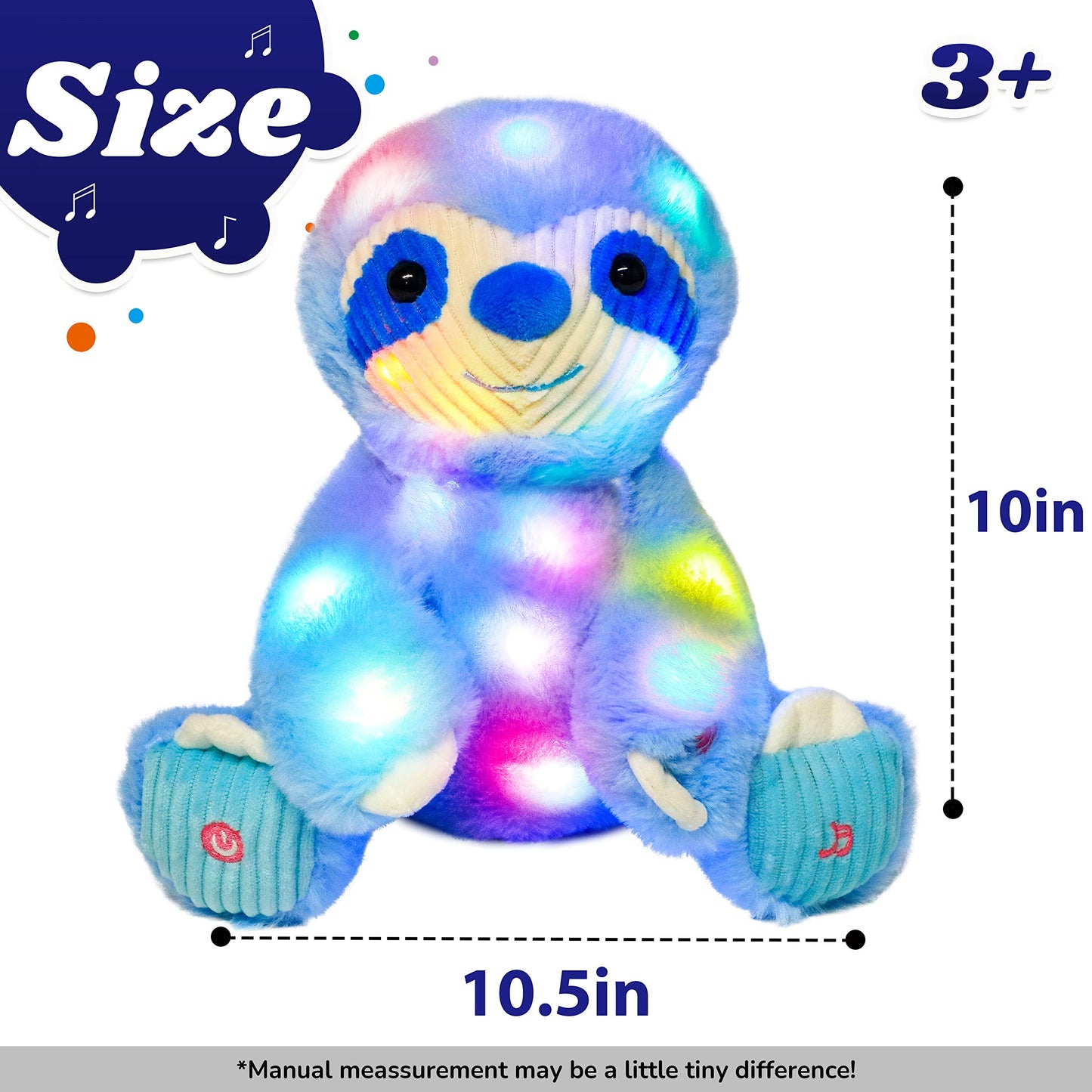 Cuteoy Blue Sloth Led Stuffed Animal Light-Up Plush Birthday Christmas Plushies Toy Gifts For Kids Toddler Girls, 10.5'