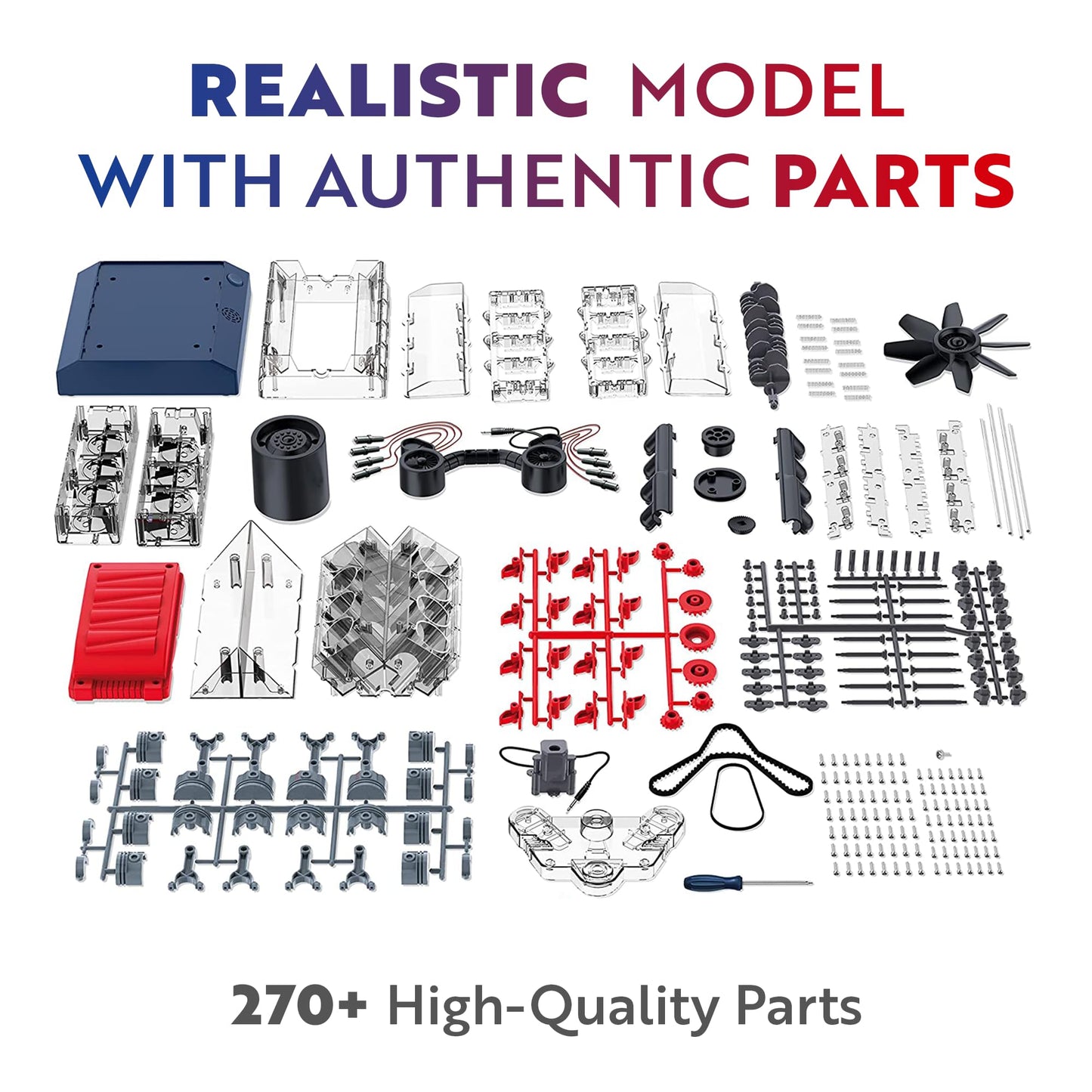 Playz V8 Combustion Engine Model Kit That Runs - Build Your Own STEM Mini V8 Model Engine Kit for mature-themeds & Kids Age 12+  Visible V8 Mini Engine Kit That Works for mature-themed w/ 270 STEM Parts