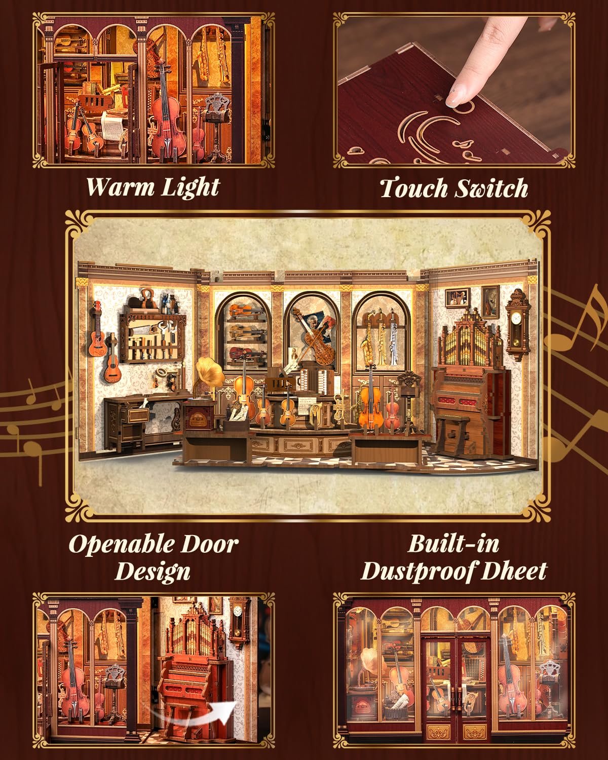 Book Nook Kit  3D Wooden PuzzleDIY Miniature House Kits for mature-themed and Teens  Tiny House Building Kit Booknook Bookshelf Decor  DIY Craft Gifts for Family and Friends & Music Lovers (Bach Strings)