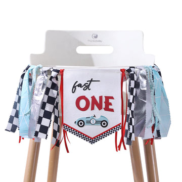 Fast One High Chair Banner - Race Car 1st Birthday Banner, Race Car Theme Birthday Decoration, Vintage Race Car 1st Birthday Dec