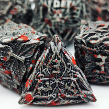 Mjdiceok Metal Dnd Dice Leaf Vine Set Polyhedral Dice 7 Role Playing Dice D&D Solid Dungeons And Dragons Dice (Blood Antique Iro