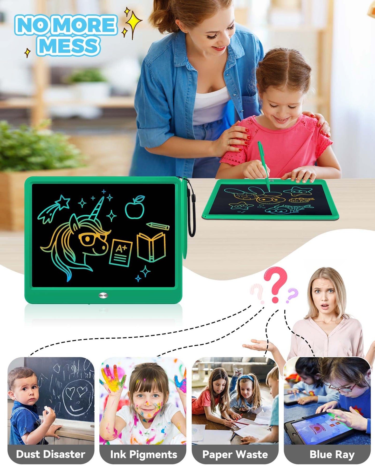 KOKODI 12 Inch Green LCD Writing Tablet, Erasable Doodle Board for Kids & Adults, Ideal for Travel, School, and Birthday Gifts