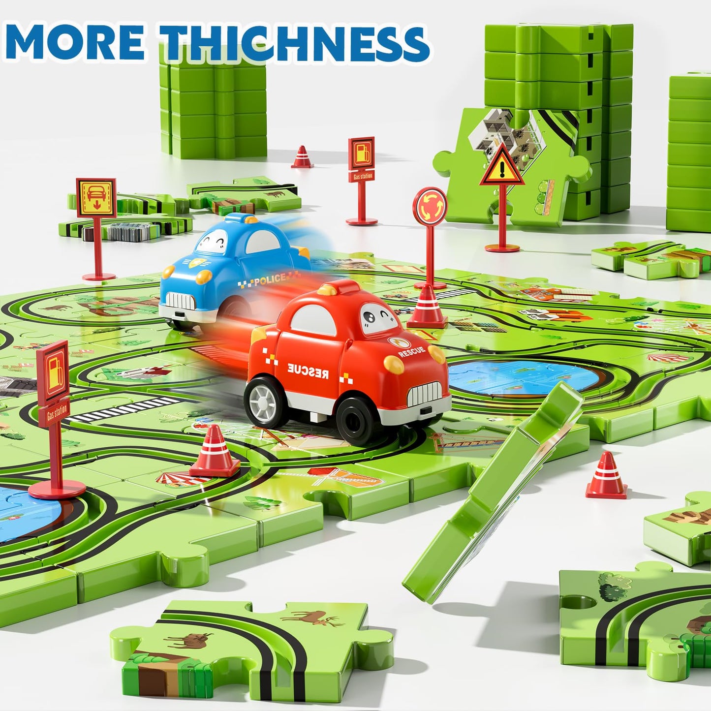 Beby Buty 48 PCS Puzzle Race Track Car Set for Toddlers - Green Plastic Track Toys for Ages 3-5, Gifts for Boys & Girls