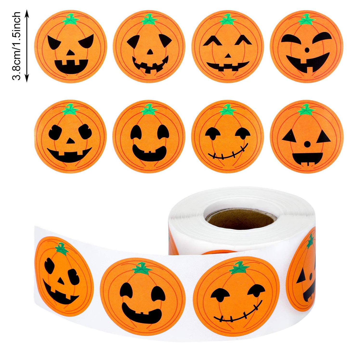 Outus 500 Pieces Pumpkin Stickers Halloween Roll Stickers Round Circle Face Stickers for Halloween Party Decoration