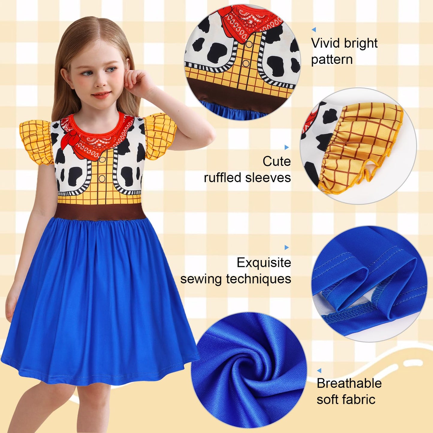 Eledobby Woody Costume Girls Toddler Woody Dress Halloween Outfits Birthday Party Princess Dress Up 2T 3T