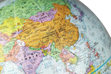 Concord Bilingual (Chinese And English), 12' Diameter Globe, Usa Cartography With Raised Mountain Relief And Hard Wood Base.. The Globe Is Fully Up To Date With Metal Semi-Meridian.