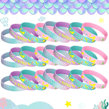 24 Pack Mermaid Silicone Wristband Mermaid Scale Bracelets I'm a Mermaid Wristband Mermaid Party Goody Bag Favors for Boys Girls