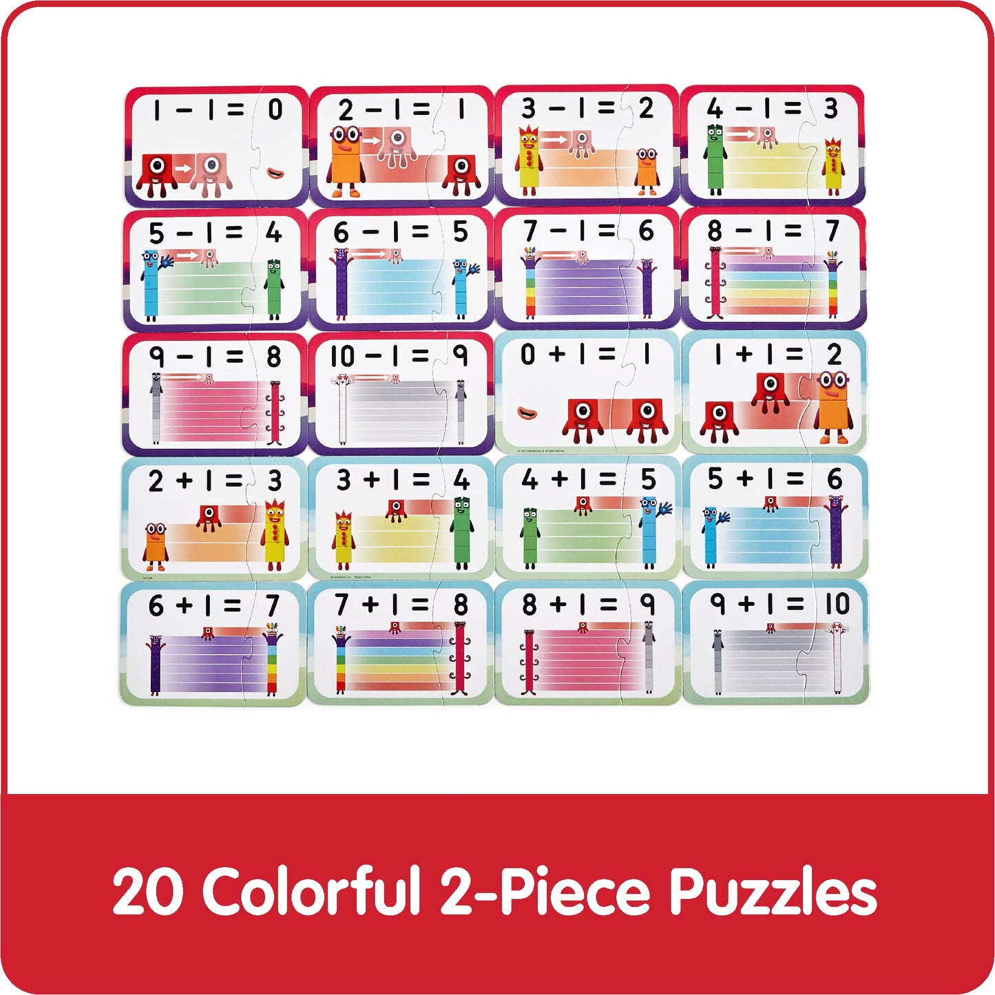 hand2mind Numberblocks Puzzle Set - 20 Pieces, Addition & Subtraction Games, Multi-Color, Cardboard, Model 95402