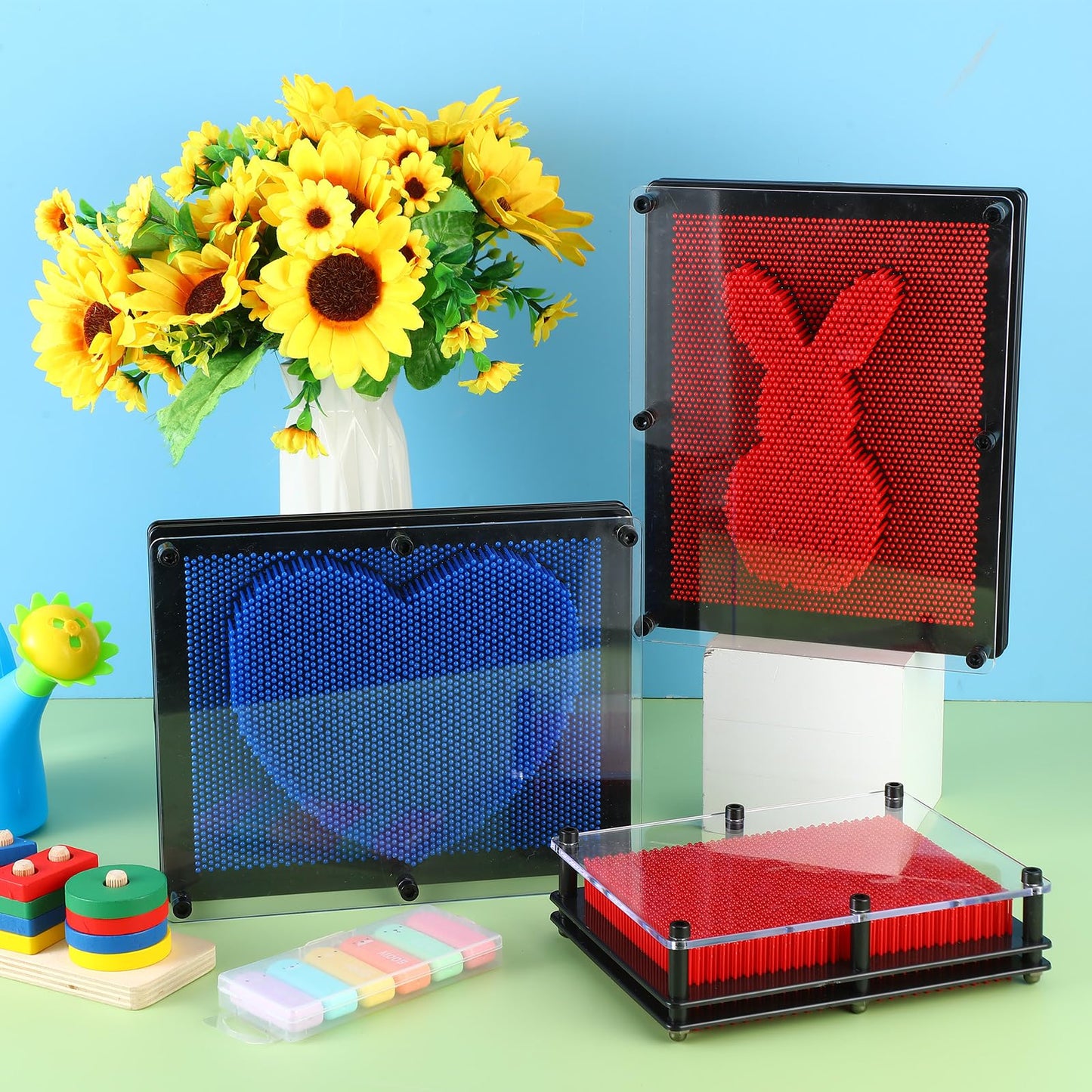 Jenaai 2 Pack Extra Large 3D Pin Art Board Toy 10 x 8 Inch Plastic Pin Art Board Sensory Toy Stress Relief Fidget Toy for Boys Girls mature-themed Creative Fidgets Christmas Birthday Gifts  (Red and Blue)