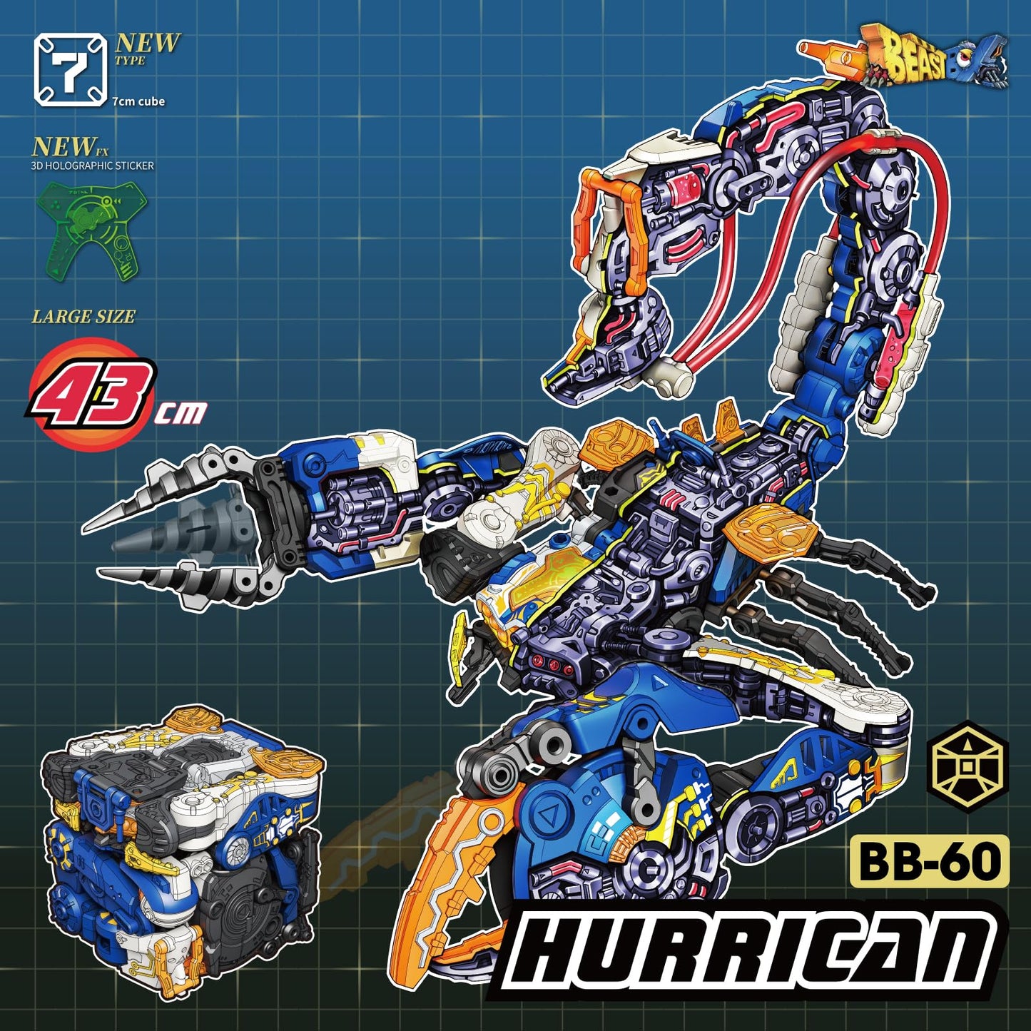52Toys Beastbox Bb-60 Hurrican Deformation Toys Action Figure, Converting Toys In Mecha And Cube, Perfect Birthday Party Gift For Teens And Adults, Based On Scorpions