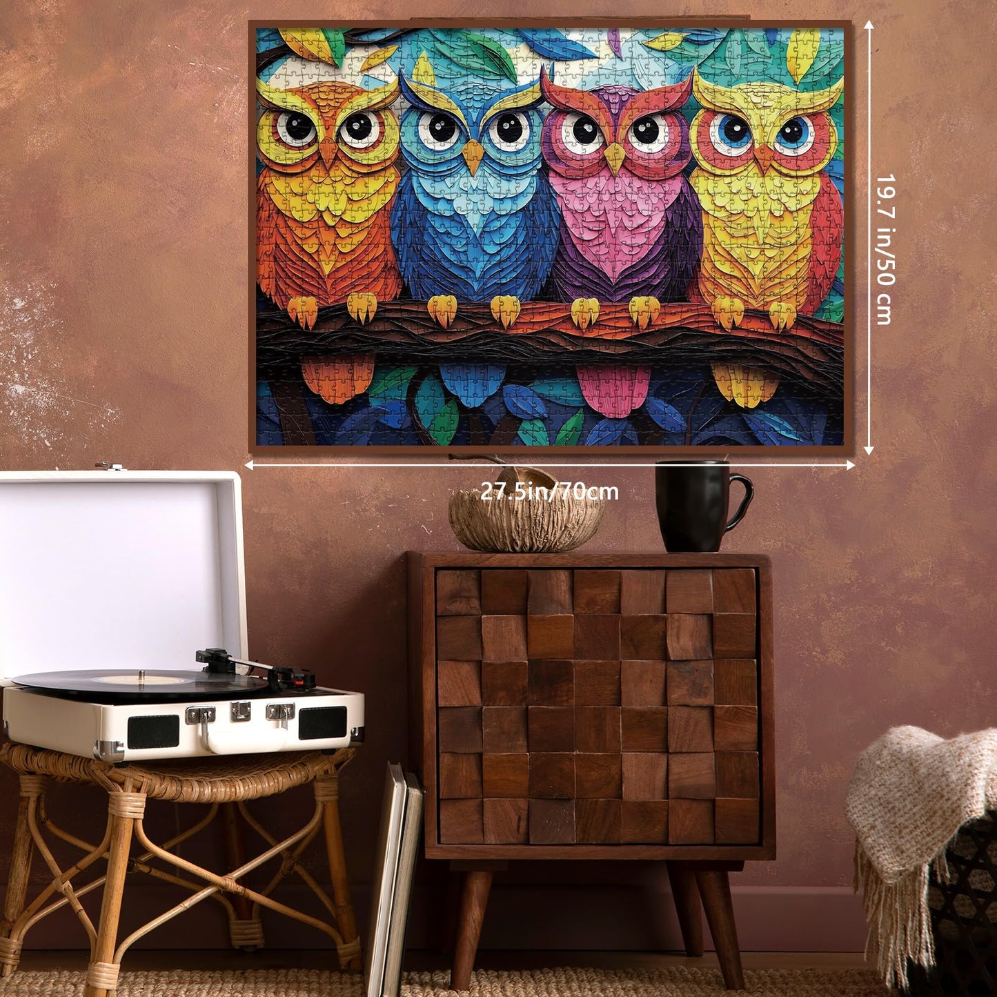 Buhah Colorful Owl Puzzles For Adults 1000 Pieces 3D Paper Art Bird Jigsaw Puzzles Plant Pretty Aesthetic Impossible Puzzle For
