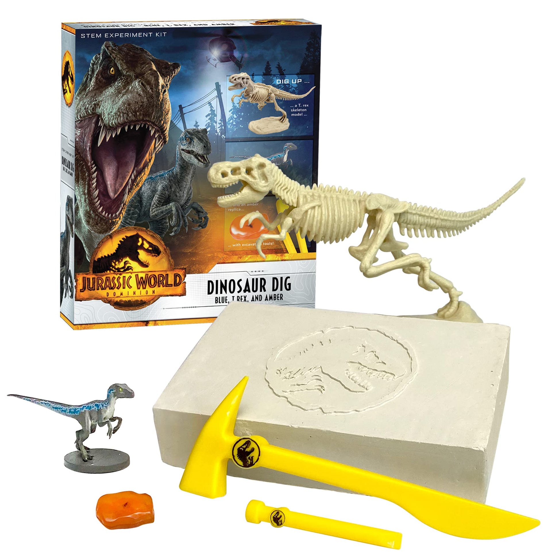 Thames & Kosmos Jurassic World Dominion Dinosaur Dig - Blue, T. Rex & Amber | STEM Excavation Kit from Dig Out Prehistoric Treas