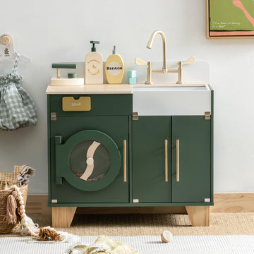 Robotime Play Kitchen Set- Wooden Toy Washing Machine, Kids Washer And Dryer For Kids Kitchen Playset With Realist Sound/Iron, P