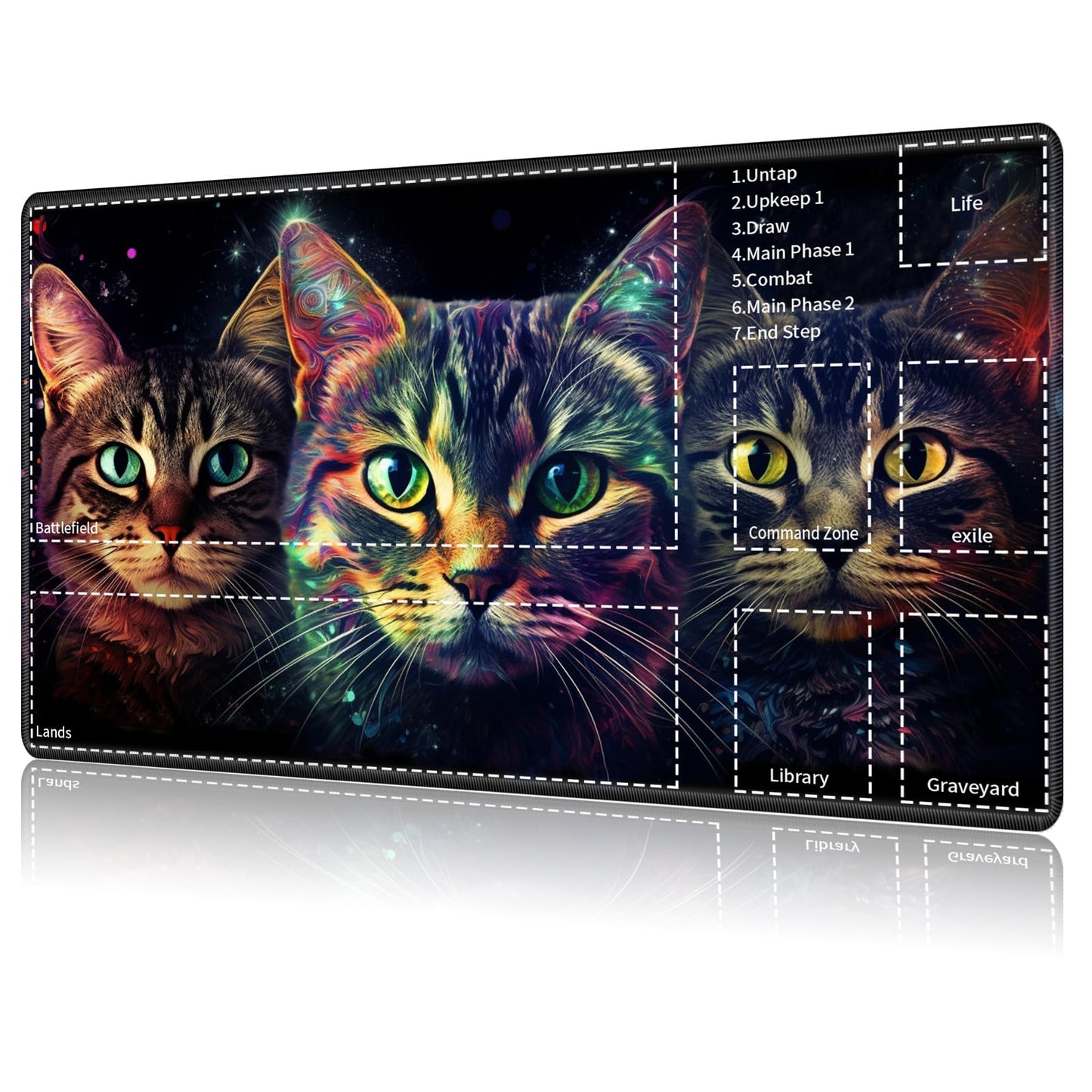 for MTG Card Playmat with Zone Game Play Mat for MTG TCG 24 x 14 inches Non-Slip Play Mat for Commander Board RPG CCG Game TCG Other Card Games/Mouse Pad-Three Cute Cats