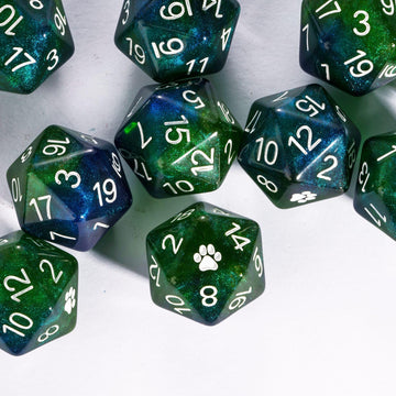 HDdais 10 Pack Glitter D20 Dice, Set of 10, 20 Sided Dice Blue Mixed Green Nebula D20 Polyhedral Dice for DND RPG MTG Tabletop G