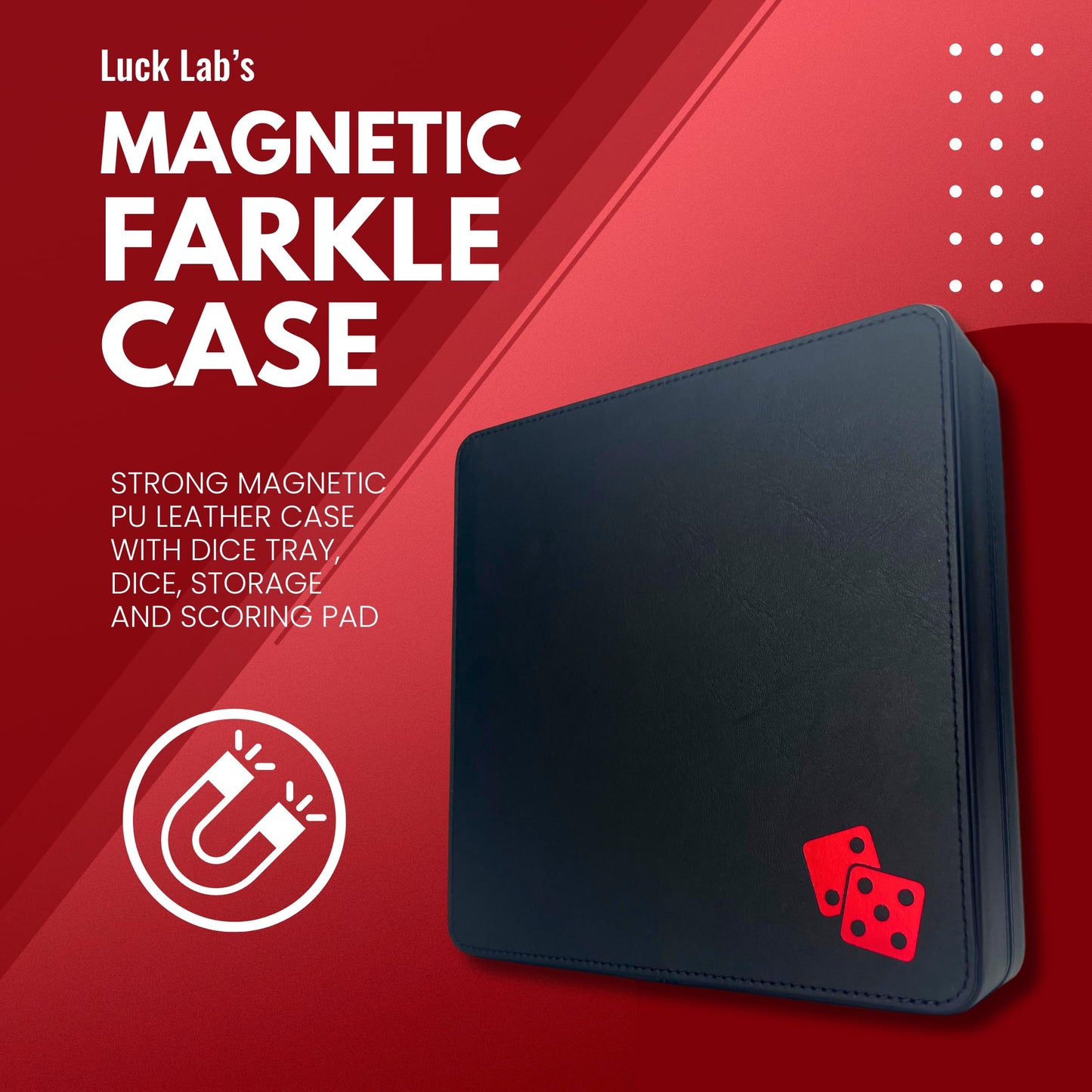 Luck Lab Farkle Dice Tray And Storage Case - Includes Embedded Scoring Combinations, 2 Sets Of 6 Pearl Dice, 40 Sheet Score Pad And Pen Holder For The Classic Family Game (Brown)