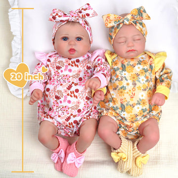 BABAESIDE Reborn Baby Dolls Twins, 20 Inch Realistic Baby Doll Girls Sleeping and Awake with Soft Body Baby Girl with Feeding To