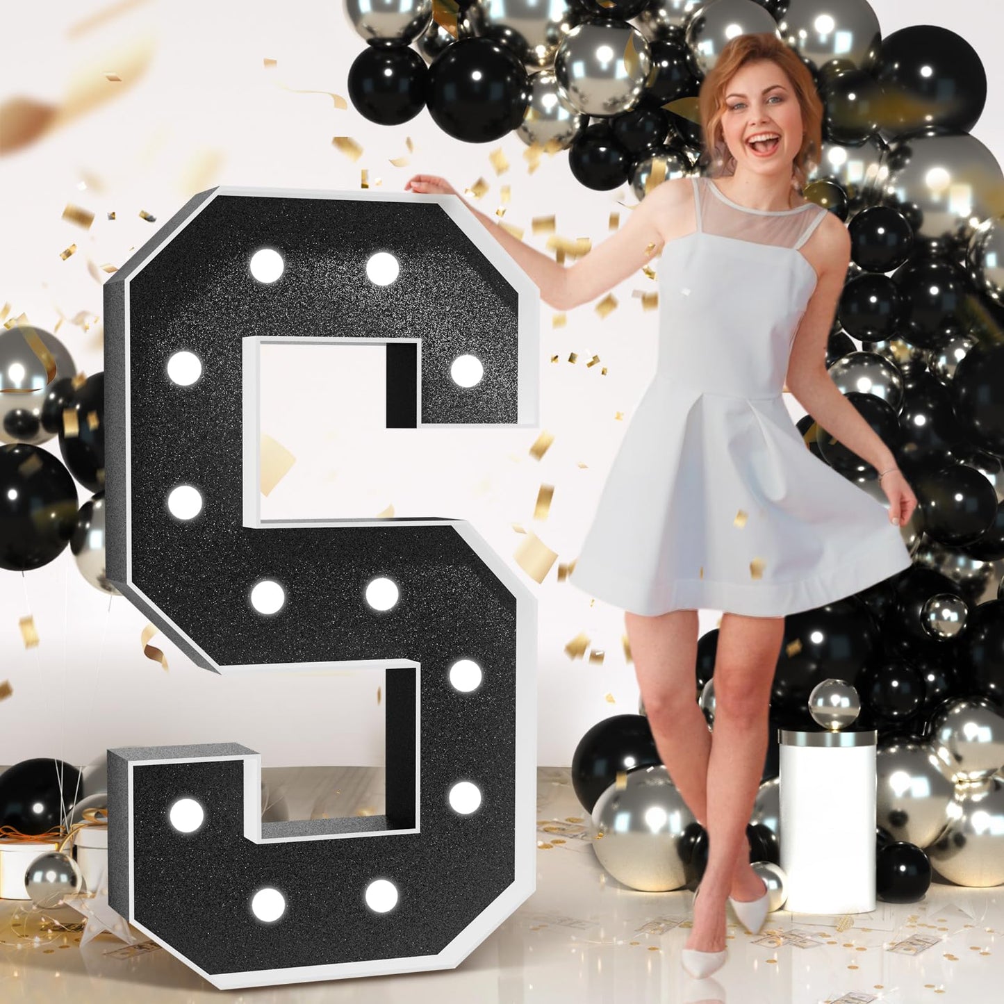 Imprsv Marquee Letters Black Birthday Decorations: Large 4 Feet Tall Light Up Letters For Party Decor Baby Shower Big Foam Cardb