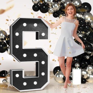 Imprsv Marquee Letters Black Birthday Decorations: Large 4 Feet Tall Light Up Letters For Party Decor Baby Shower Big Foam Cardb