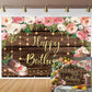 Cowgirl Happy Birthday Backdrop 8x6FT Western Hat Boot Floral Glitter Brown Rustic Wooden Boho Bday Photography Background for W