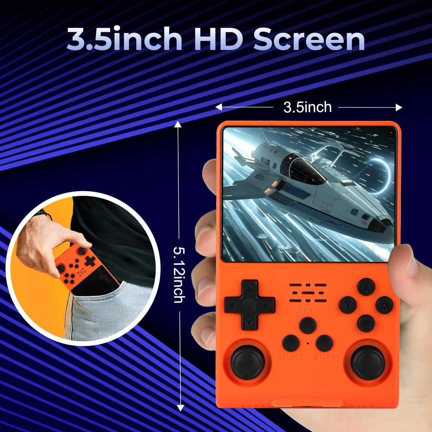 ?30000 In 1? Retro Handheld Game Console, 3.5 Inch Ips Screen, More Than 20 Emulator, 256G Tf Card (Orange)