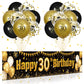 30Th Birthday Decorations For Men Women Black And Gold, Black Gold Birthday Yard Banner Sign And 18 Pcs 30Th Happy Birthday Balloons For 30Th Anniversary Birthday Party Supplies Outdoor Yard Decor
