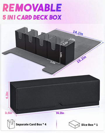 Uaono Card Deck Box With Dice Tray For Mtg, 5 In 1 Card Deck Case Holds 800+ Unsleeved Cards, Strong Magnet Organizer Compatible With Yugioh Tcg Sports Cards (Black)