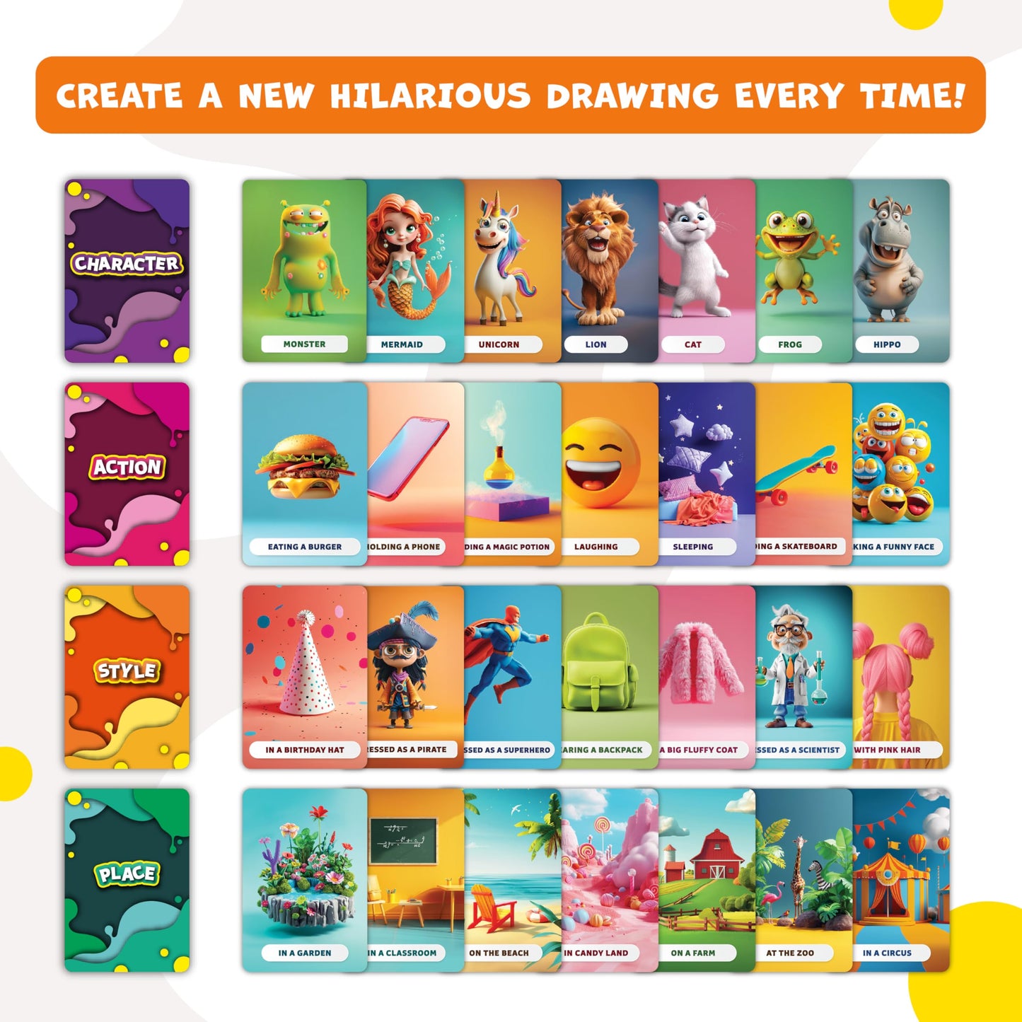 Drawsome Drawing Game For Creative Kids - 160 Prompt Cards With Characters, Actions, Styles & Places To Spark Imagination - Fun