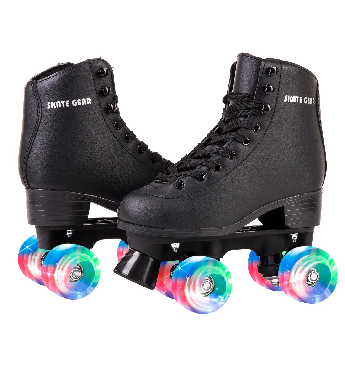 Skate Gear Extra Support Quad Roller Skates For Kids And Adults (Black W Led, Youth 2)