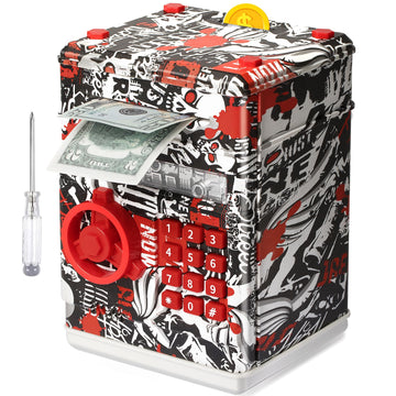 ATM Piggy Bank for Boys Girls  Vcertcpl Mini ATM Coin Bank Money Saving Box with Pasdecorative replica blade  Kids Safe Money Jar for mature-themeds with Auto Grab Bill Slot  Great Gift Toy Bank for Kids