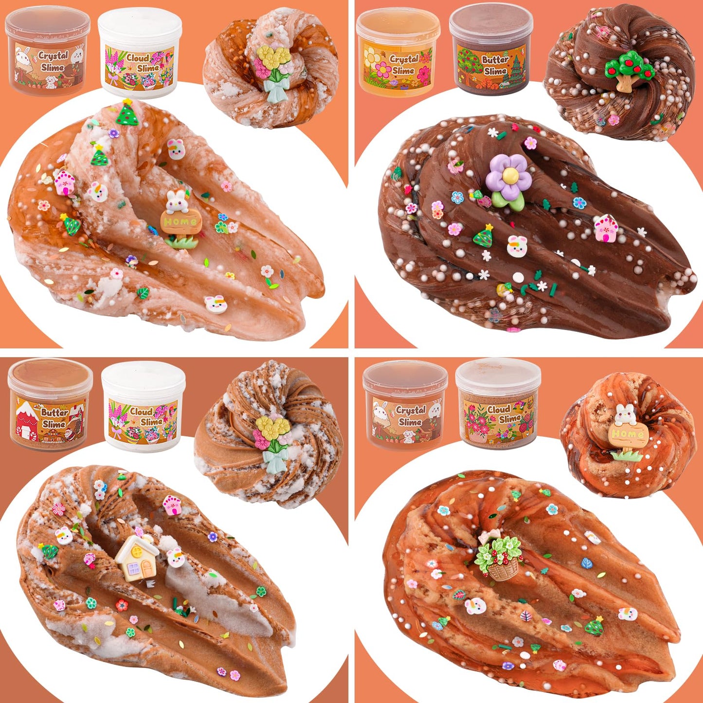 6 Packs Gradient Brown Slime Kit - Cloud Slime, Butter Slime & Clear Slime, Crunchy Slime For Kids With Various Slime Add-Ins, Non Stick Slime Party Favors For Girls & Boys, 360Ml Kids Slime (Garden)