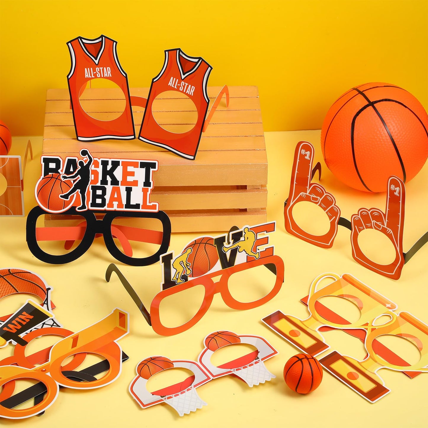 Harrycle 36 Pcs Basketball Party Decorations Basketball Paper Glasses Frame All Star Photo Booth Props Basketball Eyeglasses for