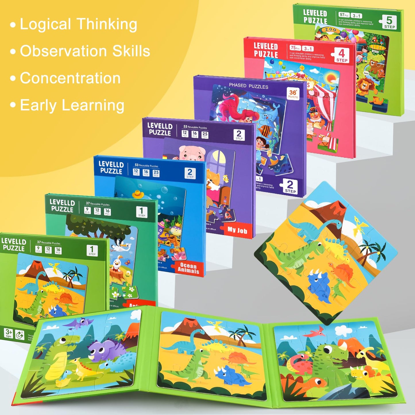 Astaron Magnetic Puzzles For Toddlers, 9-12-16 Pieces Fruits Learning Magnet Puzzles For Road Trip, Educational Travel Toys Car