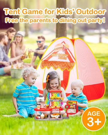 Heypappy Kids Play Tent, Pop Up Play Tent Burger Theme With Complete Toy Set, Play Toys Play Set For Kids Indoor Outdoor Pretend