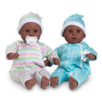 Melissa & Doug Mine To Love Twins Tyler & Taylor 15    Dark Skin-Tone Boy And Girl Baby Dolls With Rompers, Caps, Pacifiers