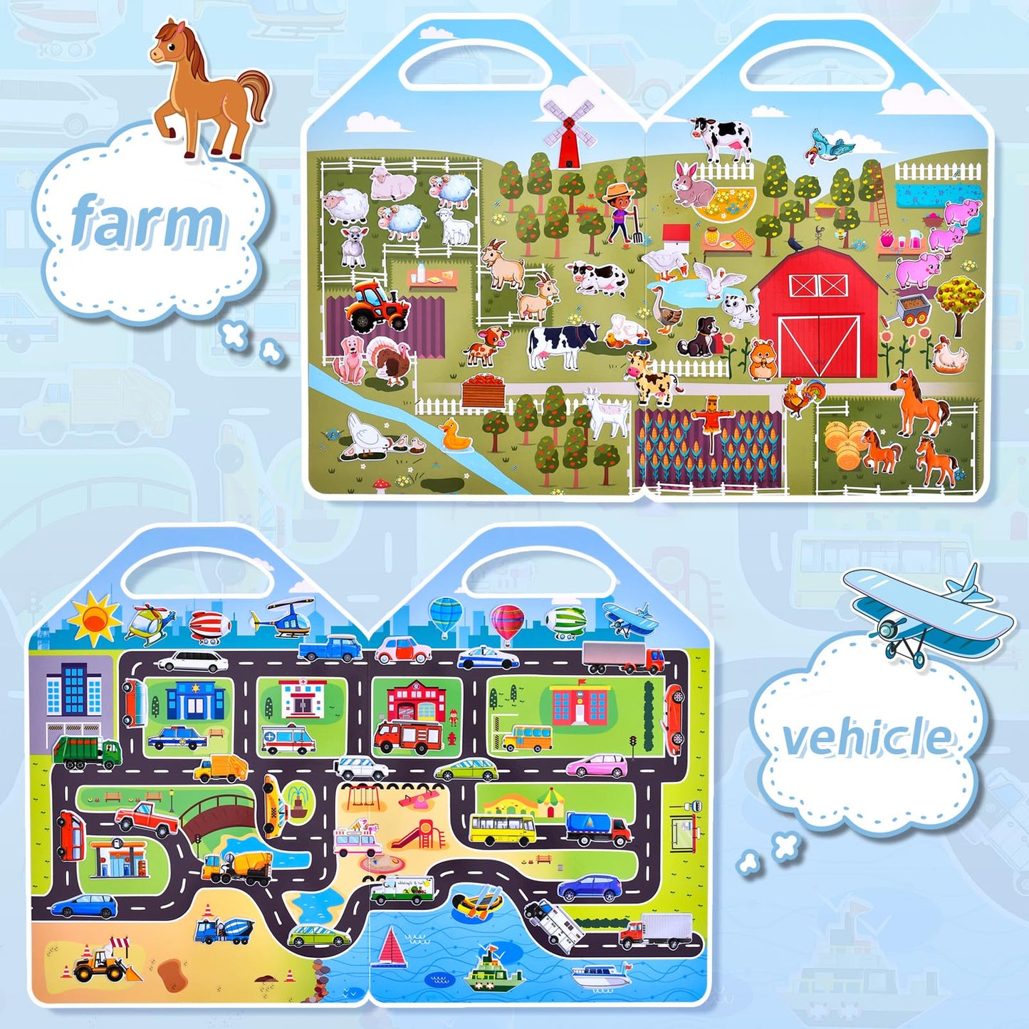 6 Set (260pcs) Puffy Sticker Books Activity for Kids, Animal, Farm, Dinosaurs, Space, Vehicle, Ocean, 3D Reusable Stickers for B