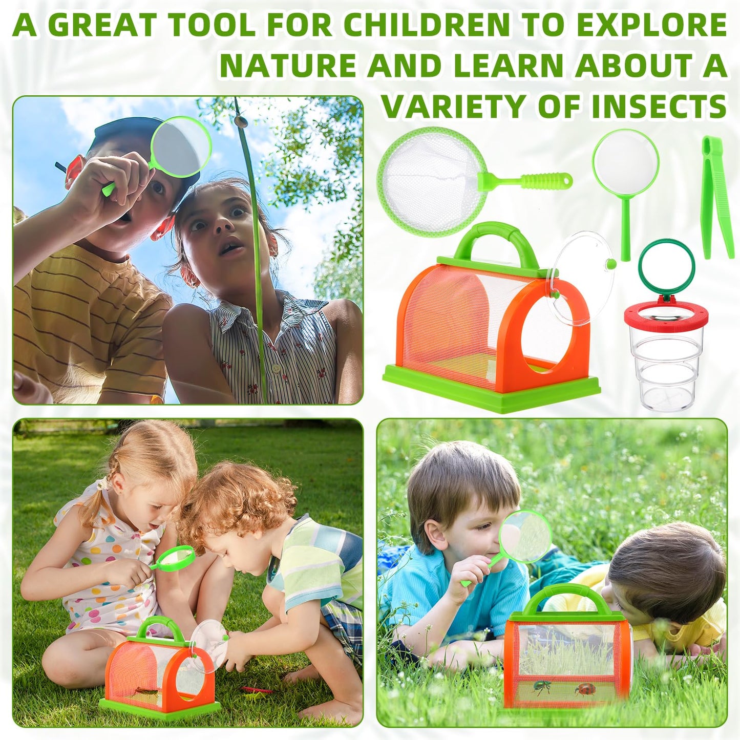 Vercanmonth 5 Pcs Bug Catcher For Kids Bug Catcher Kit Outdoor Toy Gift With Bug Collector Insect Viewer Butterfly Net Magnifyin
